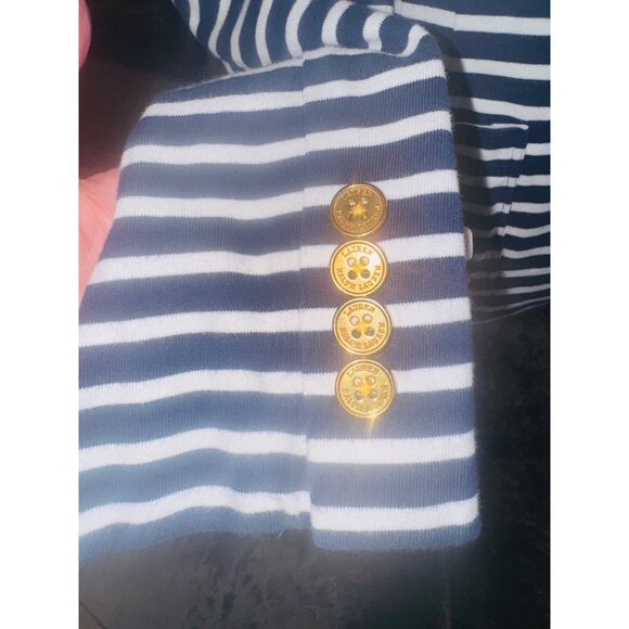 Lauren Ralph Lauren Navy & White Striped Blazer Jacket L Nautical Office Travel - Picture 11 of 11